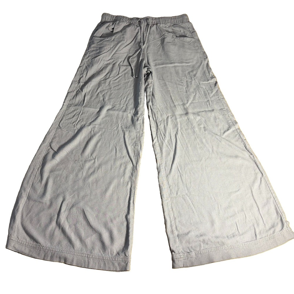 Rewash Linen Blend Wide Leg Pants Gray‎ Drawstring Size Large Elastic Waist